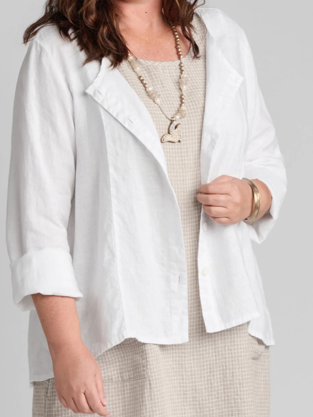 Saks Fifth Avenue Women's Size Large White 100% Linen Open Blazer Notched Lapel
